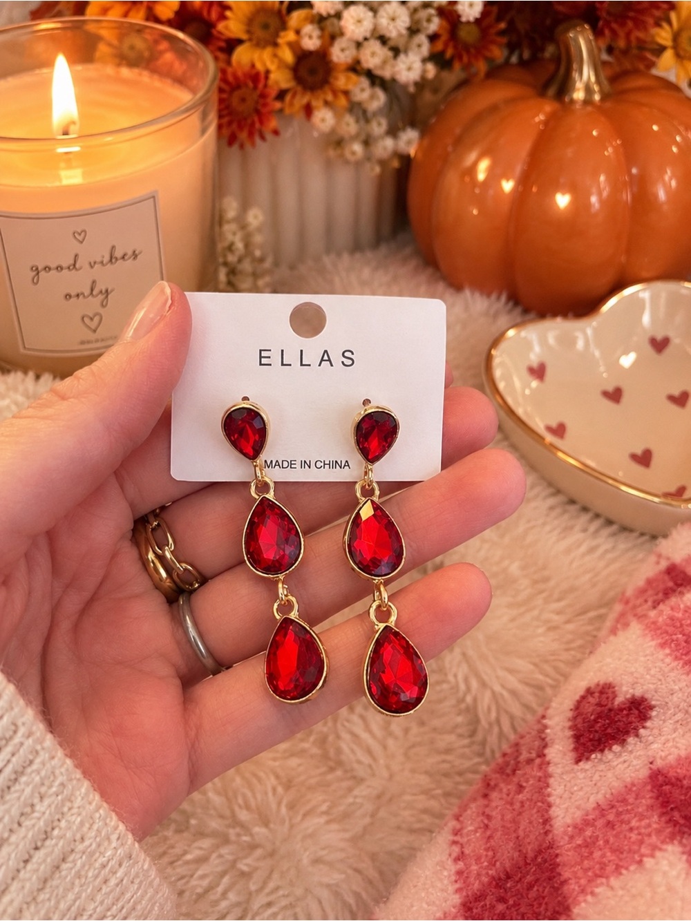 Red crystal dangle earrings